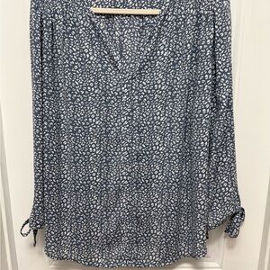 Monday Fun  Blue Floral Amiyah Tie 3/4 Sleeve Blouse  size XXL